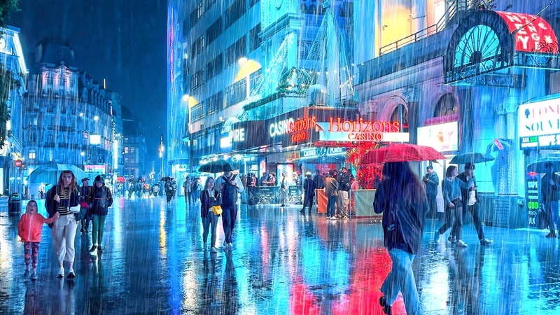 London Heavy Rain Walk Summer 2024 Walking the Wet Streets from Dusk to Night 4 K