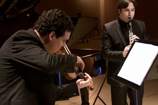 Trio for violin, clarinet and piano by Paul Schoenfield. I. Freylakh.