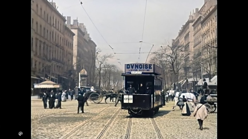 4k, 50fps, colorized (1895 1896) Scenes of Lyon, France. Lumiere