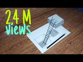 cara menggambar 3d ilusi optik, lubang tangga dan kubus melayang untuk pemula