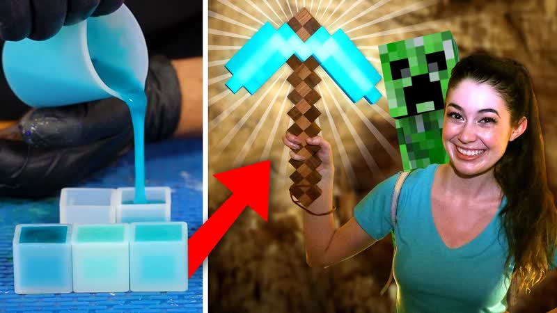 We Made a GLOWING Resin Minecraft Diamond Pickaxe took it to a REAL