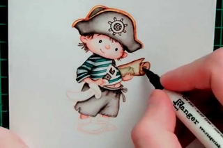 Coloring Nellie Snellen “Brave Captain“ stamp with Distress Markers